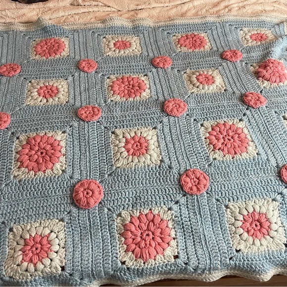 Vintage Other - Vintage Handmade Floral Crochet Granny Square Grandma Throw Blanket Afghan